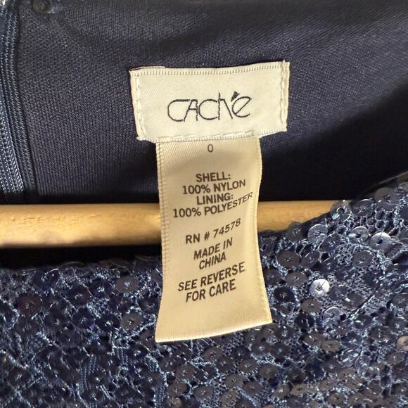 Cache Navy Blue Sequined Bodycon Sheath Mini Cocktail Dress Size 0 - Picture 8 of 8